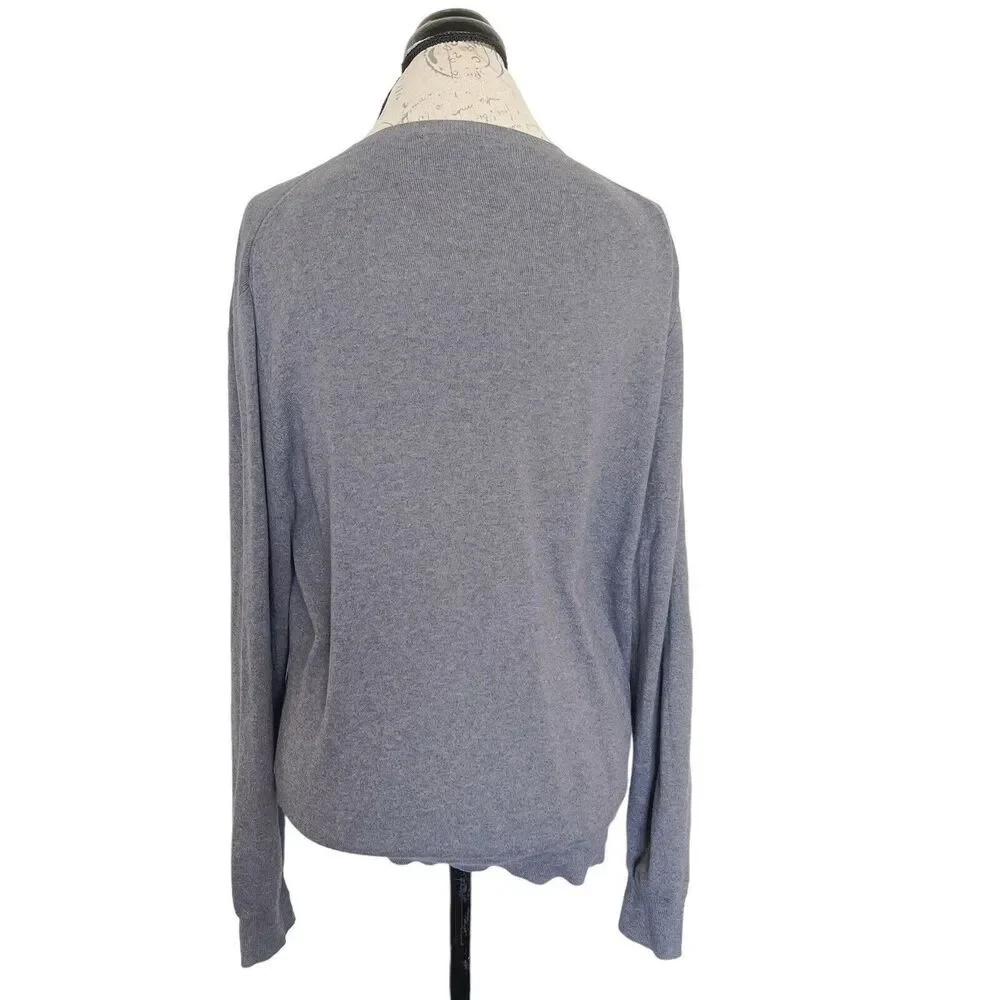 Vintage J. Crew Men's 100% Pima Cotton V-Neck Sweater Gray Ribbed Size Medium